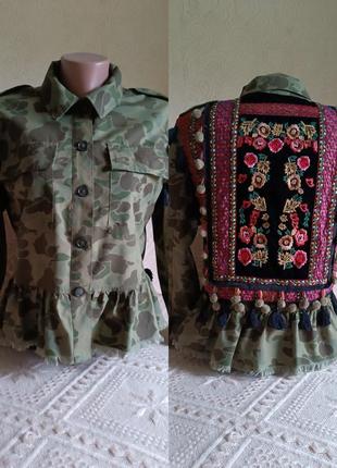 Женская рубашка пиджак камуфляж с вышивкой