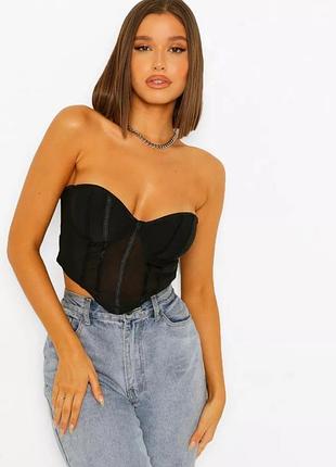 Черный корсетовый топ boohoo