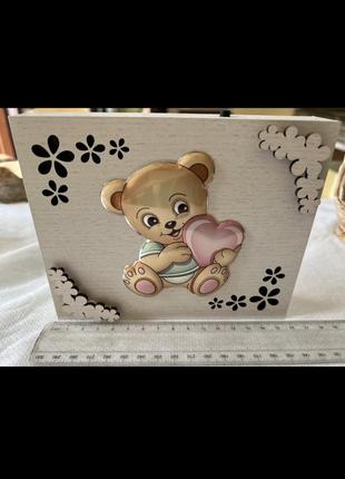 Срібний дитячий нічник ведмежа з сердечком