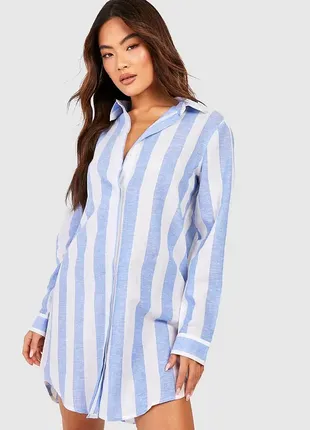 Boohoo пляжное летнее платье в полоску лен и хлопок