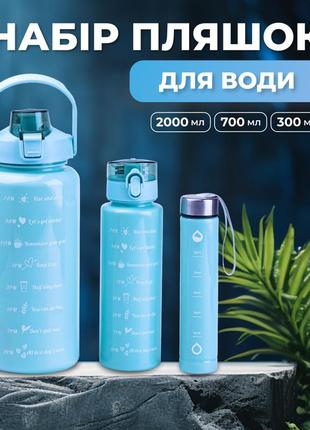Многоразовая бутылка для воды набор 3 в 1 с поилкой 0.3 (л) 0.7 (л) 2 (л) синий