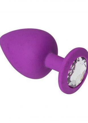 Анальная пробка с кристаллом, purple silicone diamond, m