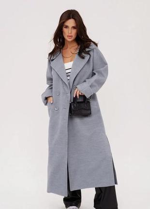 Сіре кашемірове пальто з розрізами, сірий, m1 фото
