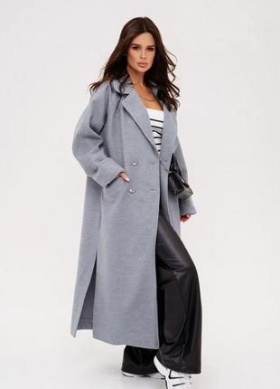 Серое кашемировое пальто с разрезами, кашемир, повседневный2 фото