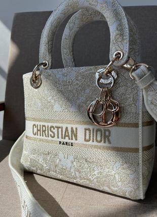 👜 christian dior medium lady d-lite white gold10 фото