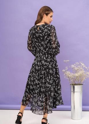Черное миди платье с мелким цветочным принтом, шифон/полиэстер, повседневный3 фото