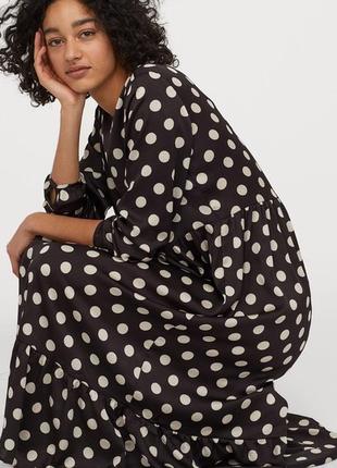 Платье миди в горох черная h&m с рукавами2 фото