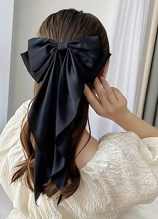 Большой атласный luxury черный бант шпилька для волос
