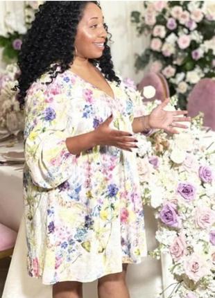 Новое цветочное платье туника h&m платье вискозное акварельный принт цветы вискоза