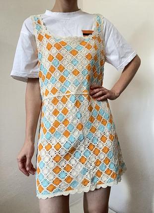 Плаття кроше сукня коротка на бретелях вʼязане плаття міні сукня бавовна сарафан кооттон плаття