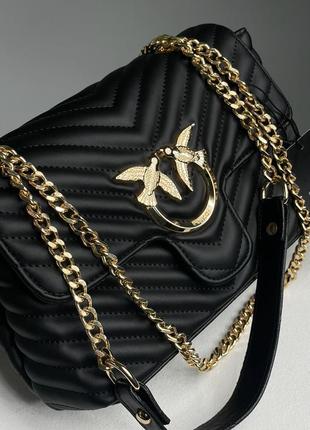 Сумка женская в стиле pinko lady love bag puff v quilt black gold3 фото