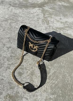 Сумка женская в стиле pinko lady love bag puff v quilt black gold5 фото