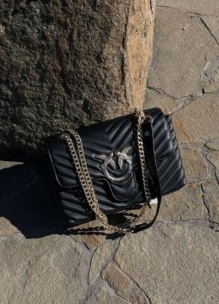 Сумка женская в стиле pinko lady love bag puff v quilt black gold8 фото