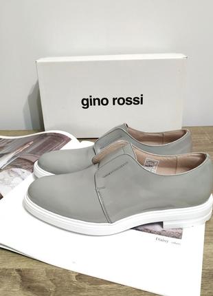 Шкіряні туфлі gino rossi італія лофери жіночі ботінки сірі лаковані натуральна шкіра