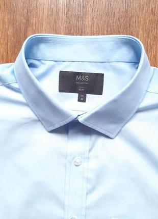 Рубашка голубая голубая marks&amp;spencer slim fit 17" 43 см размер l, m
