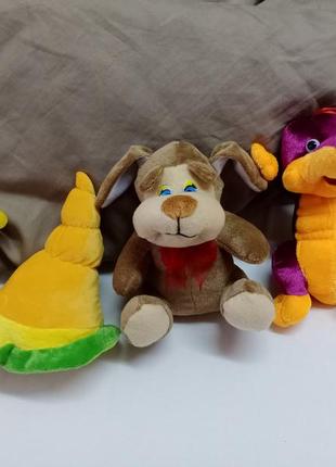 Детские мягкие игрушки (собака, улитка, крокодил)