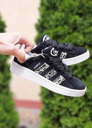 Adidas samba wales bonner black leopard кросівки кеди жіночі замшеві адідас самба топ якість весняні осінні демісезонні  низькі замша  чорні