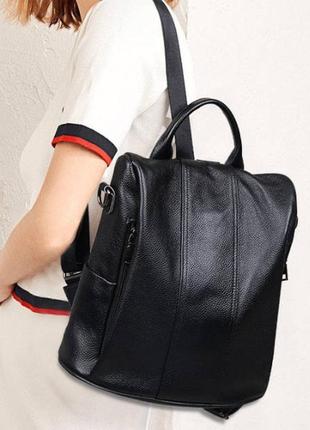 Женский городской рюкзак кожаный сумка трансформер, сумка-рюкзак женский из натуральной кожи черный1 фото