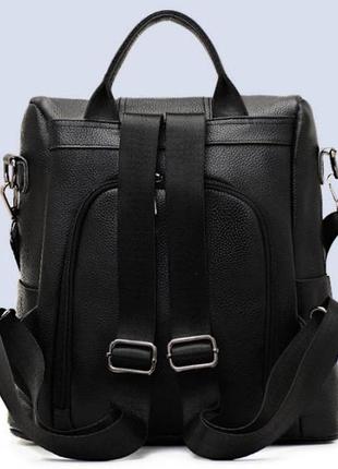 Женский городской рюкзак кожаный сумка трансформер, сумка-рюкзак женский из натуральной кожи черный6 фото