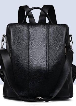 Женский городской рюкзак кожаный сумка трансформер, сумка-рюкзак женский из натуральной кожи черный4 фото