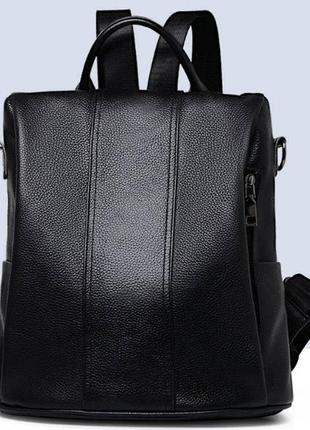 Женский городской рюкзак кожаный сумка трансформер, сумка-рюкзак женский из натуральной кожи черный2 фото