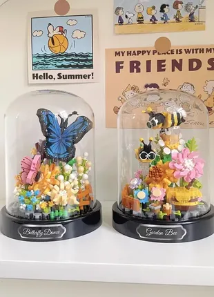 (203) бджола метелик квітка бонсай будівельні блоки комаха рослина в горщику