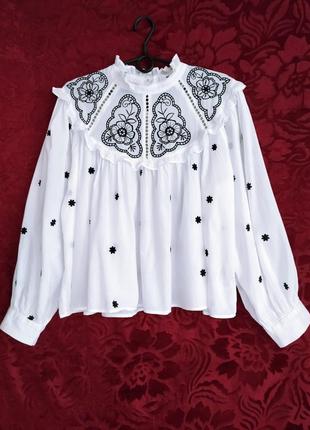 100% хлопок белая блуза с вышивкой оверсайз белоснежная блузка свободного кроя с объёмными рукавами1 фото