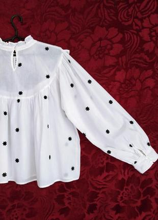 100% бавовна біла блуза з вишивкою оверсайз білосніжна блузка вільного крою з об'ємними рукавами6 фото