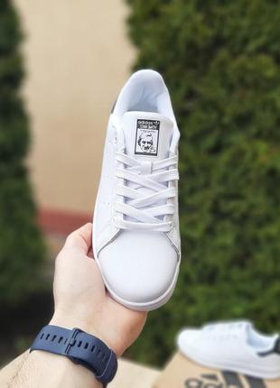 Adіdas stan smith білі з чорним кросівки кеди жіночі білі шкіряні весняні осінні демісезонні демісезон відмінна якість низькі шкіра адідас9 фото