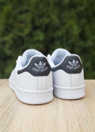 Adidas stan smith белые с черным кроссовки женские белые кожаные весенние демисезонные демисезонное качество низкая кожа адидас6 фото