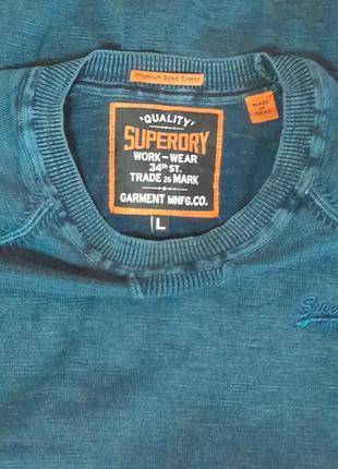 Стильный хлопковый реглан синего цвета с эффектом потёртости superdry8 фото