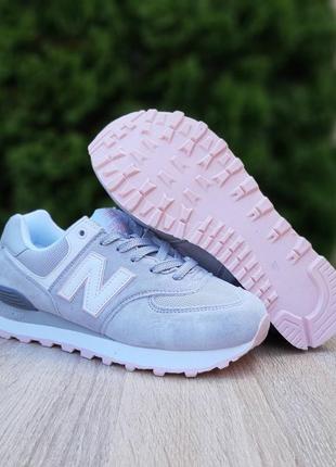 New balance 574 серые с розовым кроссовки кеды женские замшевые замша консультации оптимальные осенние демисезонные демисезонные отменное качество низкие8 фото