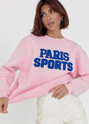 Теплий світшот на флісі з написом paris sports — рожевий колір, m (є розміри)5 фото