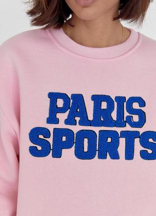 Теплий світшот на флісі з написом paris sports — рожевий колір, m (є розміри)4 фото