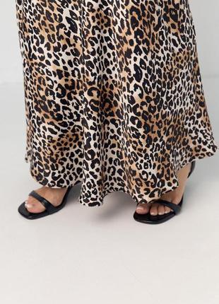Атласная юбка с леопардовым принтом, цвет: коричневый4 фото