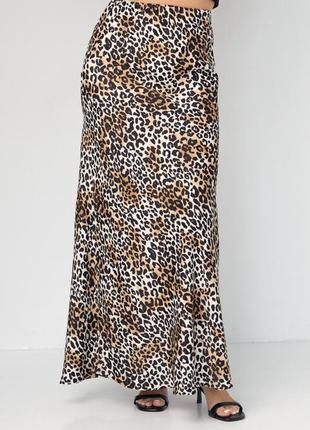 Атласная юбка с леопардовым принтом, цвет: коричневый6 фото