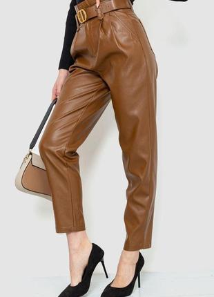 Штани жіночі з екошкіри з ременем, колір коричневий, 186r52563 фото