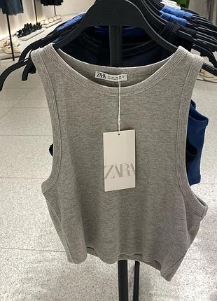 Стильна сіра майка zara, топ в рубчик 3