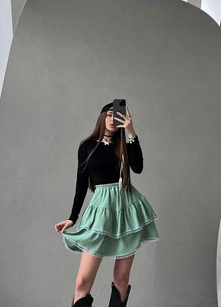 Невагома та легка спідниця «воланчики» з мереживом💖
колір : чорний, білий, фісташковий,пудровий