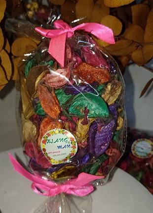 Саше ароматическое из сушеных лепестков в упаковке с розовым бантом+подарок