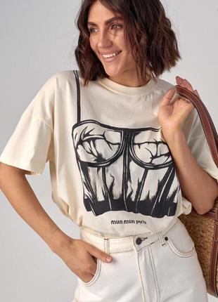Женская футболка оверсайз с имитацией корсета3 фото