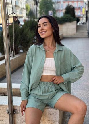 Костюм с шортами женский легкий повседневный на лето летний зеленый синий белый черный...