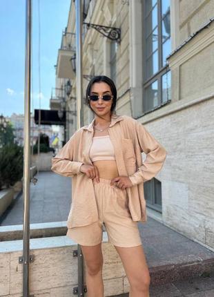 Костюм с шортами женский легкий повседневный на лето летний зеленый синий белый черный...