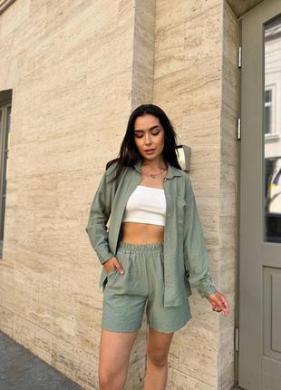 Костюм с шортами женский легкий повседневный на лето летний зеленый синий белый черный...