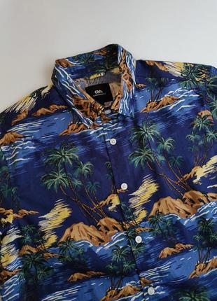 Синяя цветная рубашка гавайка с коротким рукавом c&a  s, 44, 363 фото
