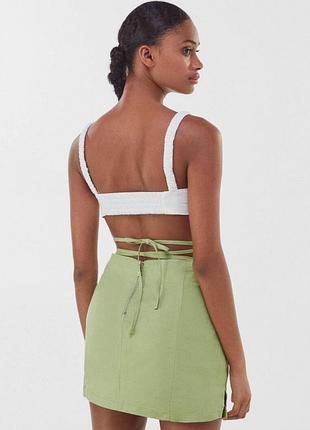 Льняная мини юбка bershka салатовая, зеленая, размер xs 4
