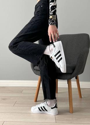 Женские кожаные кроссовки adidas superstar white black адидас суперстар скидка