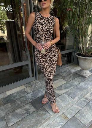 Трендова жіноча довга сукня леопард 42-48 рр. женское летнее леопардовое платье 055450 кт