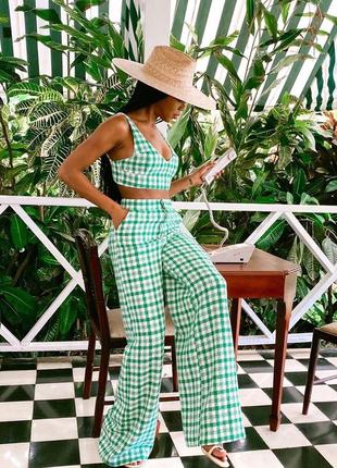 Розкішні твідові брюки в клітинку zara 💚🤍