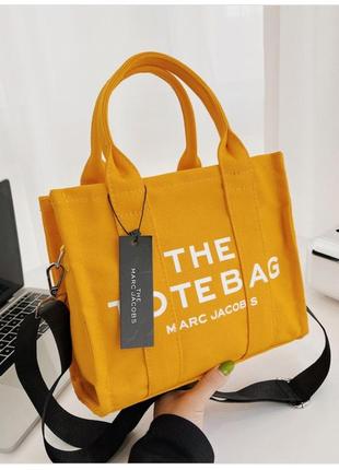 Marc jacobs the tote bag жовта текстильна жіноча сумка з принтом.7 фото